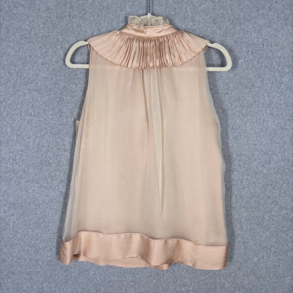 Forever 21 Blouse Medium Tan Satin Ruffle Tuxedo Bib Neutral Siren Quiet Glam - Picture 11 of 13
